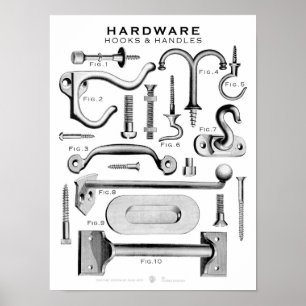 Poster de matériel vintage Hooks n Handles BW