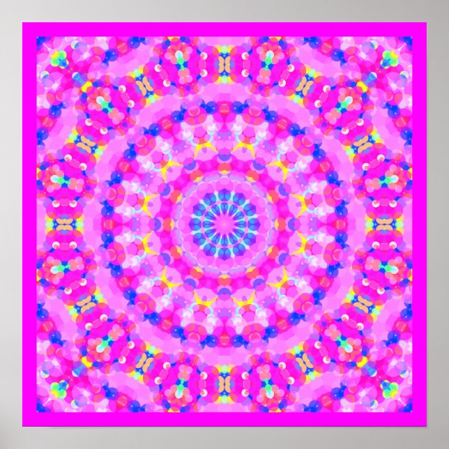Poster de méditation kaléidoscope rose avec bordur (Devant)