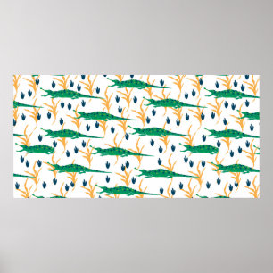 Poster De mignons crocodiles sans couture motif. Animaux