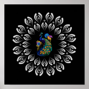 Poster de Modèle de Mandala Peacock coloré