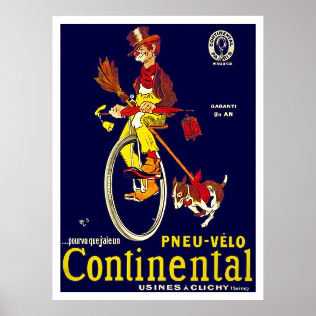 Poster de monocycle vintage : Pneus continentaux (Devant)