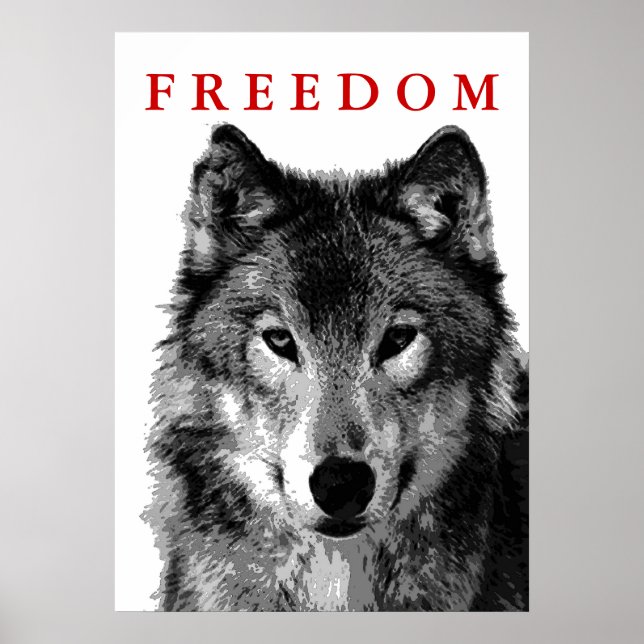 Poster de motivation Freedom Grey Wolf Imprimer (Devant)