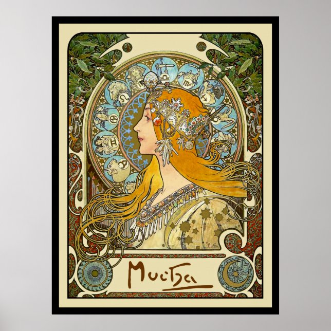 Poster de Mucha Art Nouveau - Zodiac - La Plume (Devant)