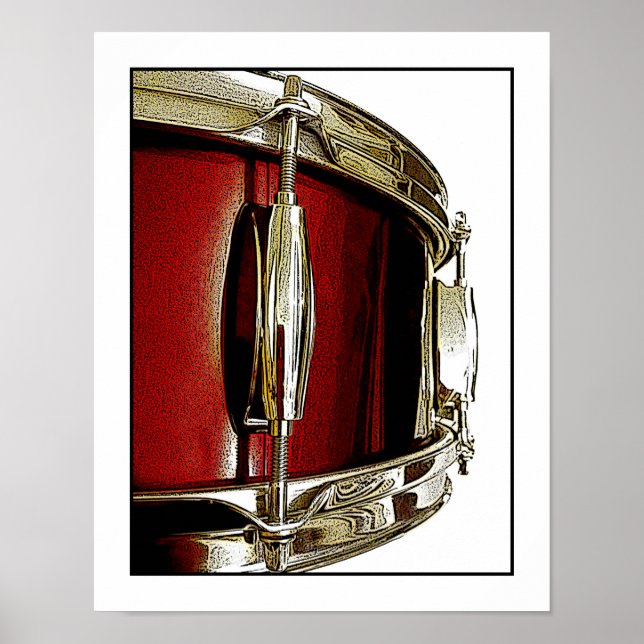Poster de musicien de tambour à tirage rouge Snare (Devant)