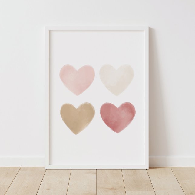 Poster de Neutral Watercolor Hearts Nursery (Créateur téléchargé)
