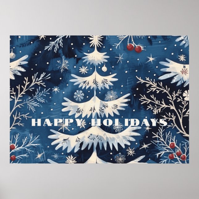 Poster de Noël bleu blanc Arbre de Noël (Devant)
