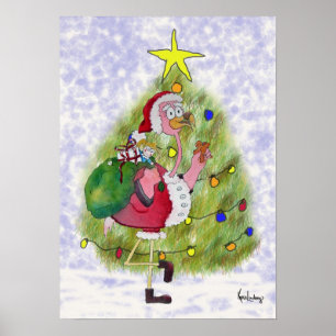 Poster de Noël en Flamant rose rose blanc