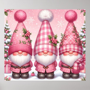 Poster de Noël rose Gnomes