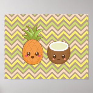 Poster de noix de coco à l'ananas Kawaii