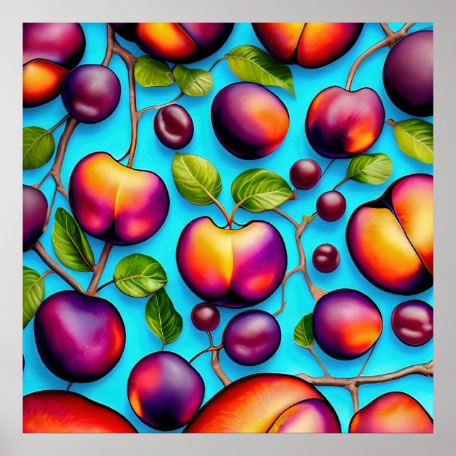 Poster de nombreuses peintures de fruits de prune (Devant)