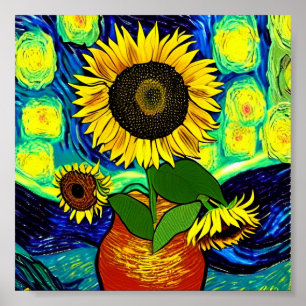 Poster de nuit Starry Sunflower