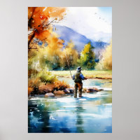 Poster de pêche à la mouche Aquarelle - Pêche Wall