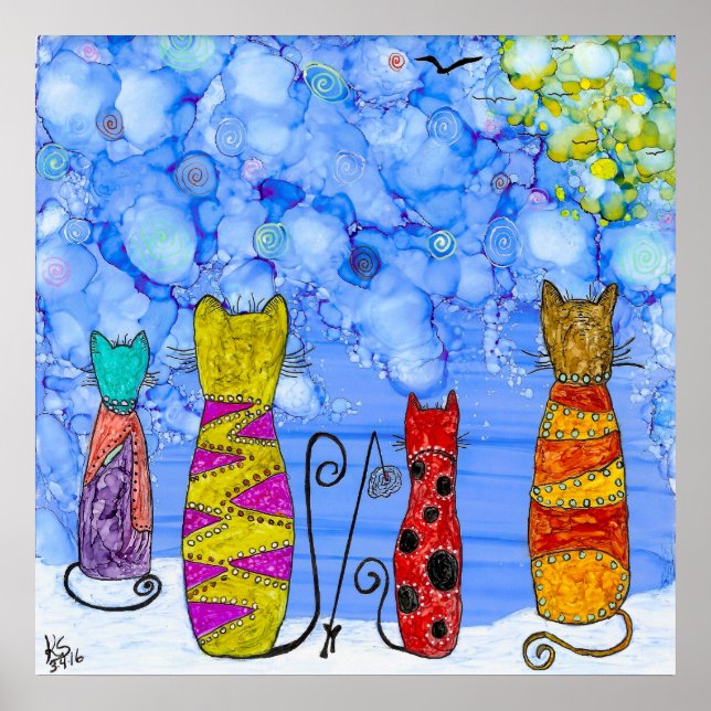 Poster de pêche de chats drôle et lunatique (Devant)