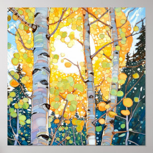 Poster de peinture à l'aquarelle de la forêt de Su