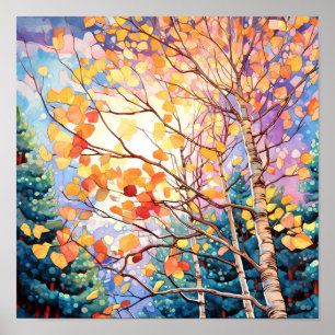 Poster de peinture à l'aquarelle de la forêt de Su