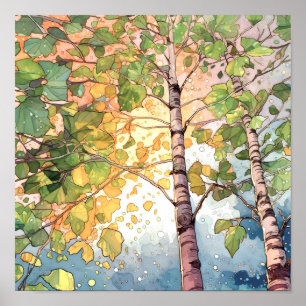 Poster de peinture à l'aquarelle de la forêt de Su