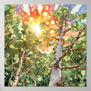 Poster de peinture à l'aquarelle de la forêt de Su