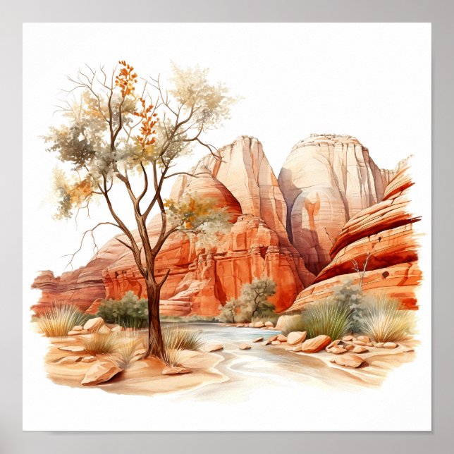 Poster de peinture aquarelle du parc national Zion (Devant)