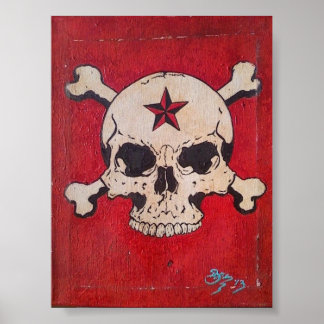 Poster de peinture de crâne rouge en détresse