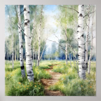 Poster de peinture de forêt de bouleau