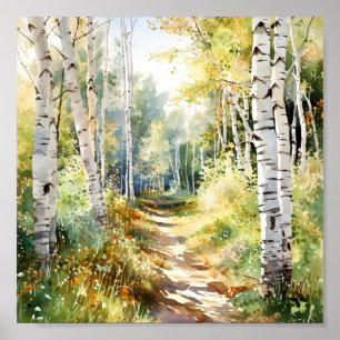 Poster de peinture de forêt de bouleau