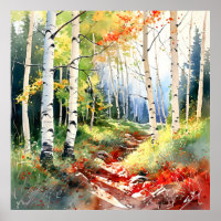 Poster de peinture de forêt de bouleau