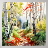 Poster de peinture de forêt de bouleau
