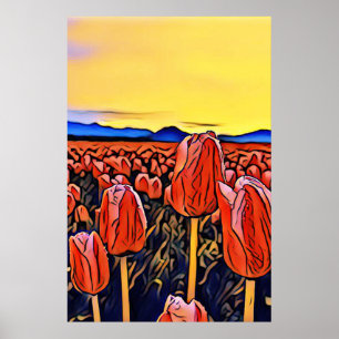 Poster de peinture de terrain de la tulipe rouge