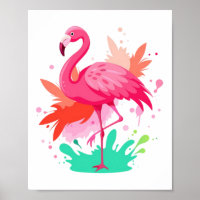 Poster de peinture Flamant rose rose aquarelle