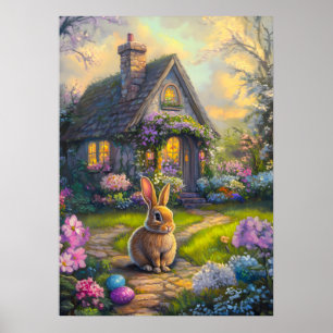 Poster de peinture florale de lapin de Pâques mign