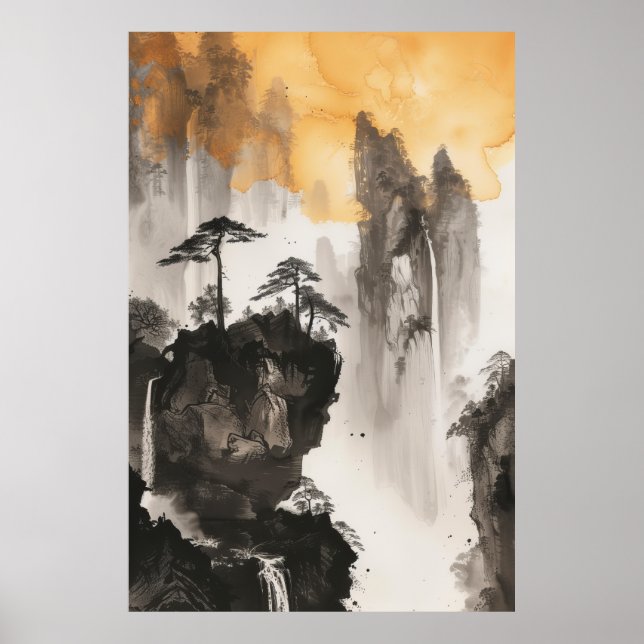 Poster de peinture Paysage chinois serein (Devant)