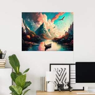 Poster de peinture paysagère des montagnes