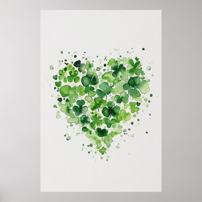 Poster de peinture shamrock d'aquarelle de coeur (Devant)