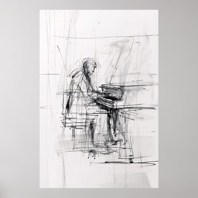 Poster de pianiste Abstrait - Musique expressive (Devant)