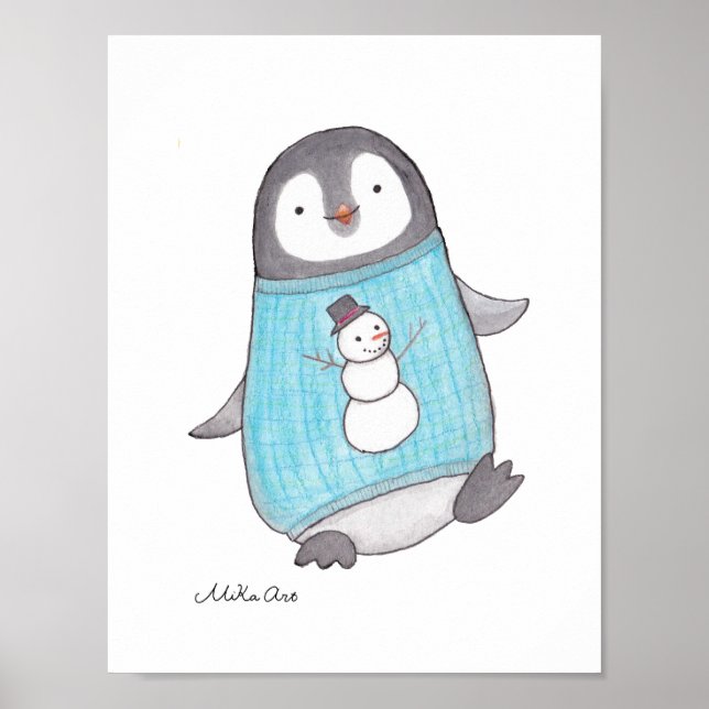 Poster de pingouin mignon Pingouin Bonne crèche Im (Devant)