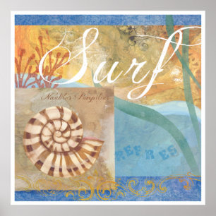Poster de plage 1, "Surf avec nausolée Shell"