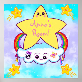 Poster de porte personnalisée Kawaii pour enfants