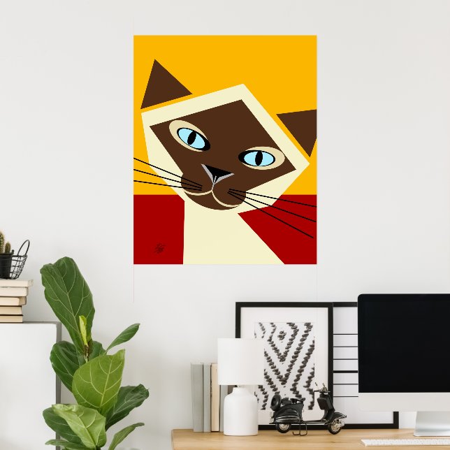 Poster de portrait de chat vector Siamese (Bureau à domicile)