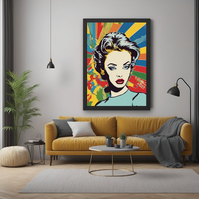 Poster de portrait de pop art de femme rétro dynam (Créateur téléchargé)