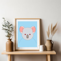 Poster de Portrait d'Ours Cute Blue Koala