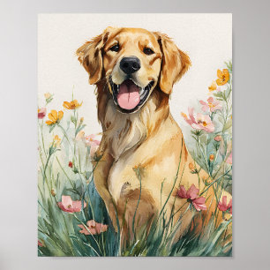 Poster de portraits Golden Retriever - Chien Aquar