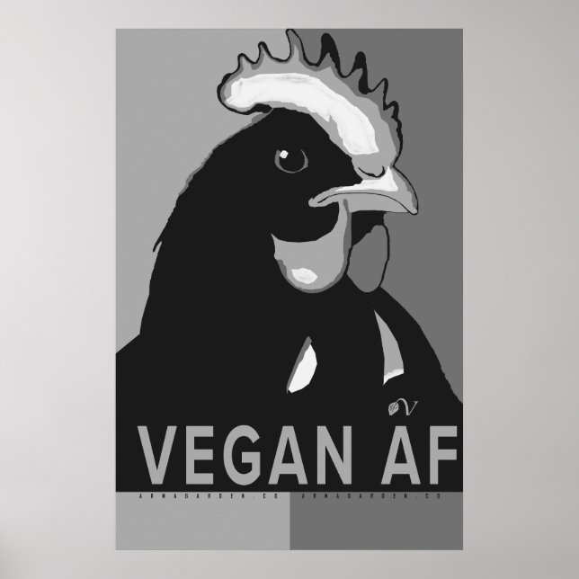 Poster de poulet de la pop art noir et blanc Vegan (Devant)