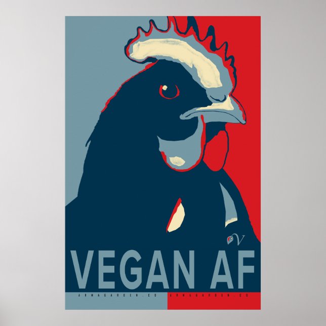 Poster de poulet Red White Blue Pop Art - Vegan AF (Devant)