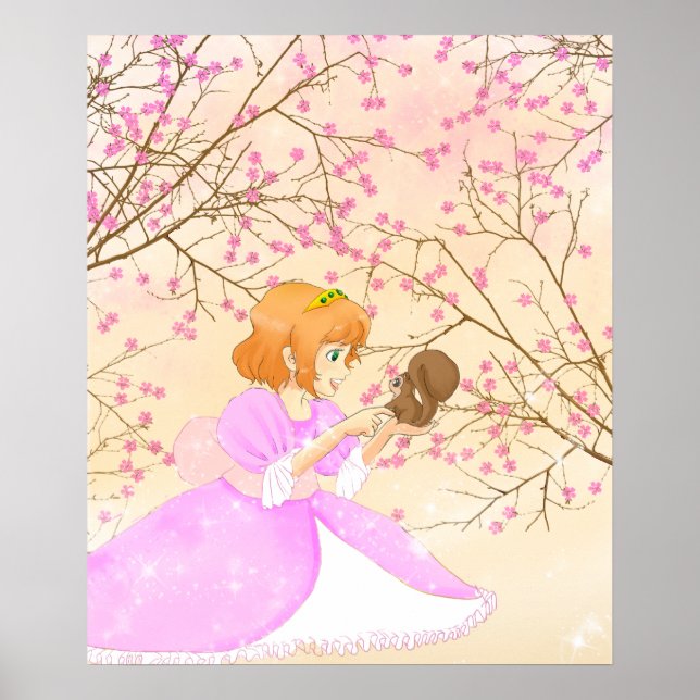 Poster de princesse rose et d'écureuil (Devant)