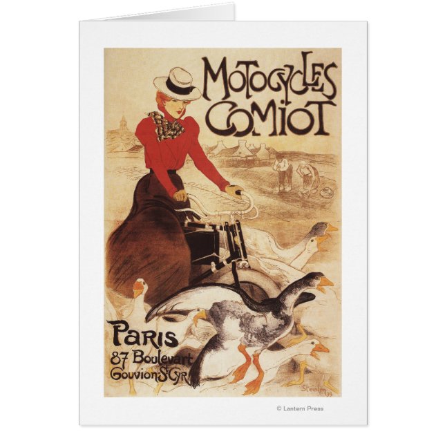 Poster de promotion Comiot Motocycles femme et oie (Devant)
