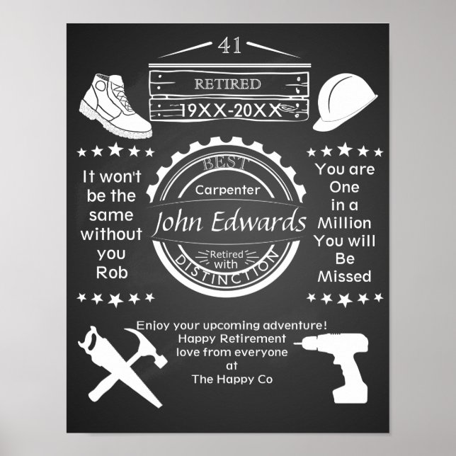 Poster de retraite personnalisée homme constructeu (Devant)