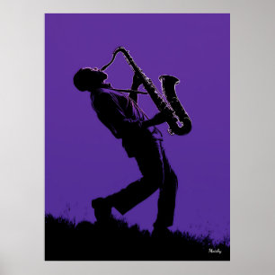 Poster de saxophoniste de jazz - Silhouette noire 