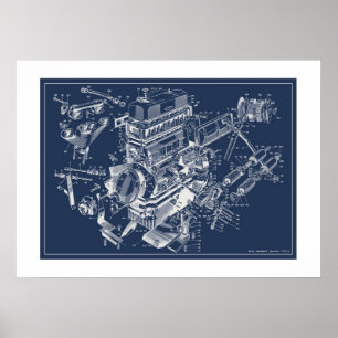 Poster de schéma du moteur MG "TF" - BluePrint