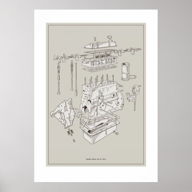 Poster de schéma du moteur Triumph TR4A - OffWhite (Devant)