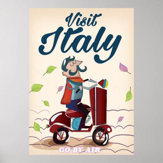Poster de scooter de dessin animé italien rétro. (Devant)